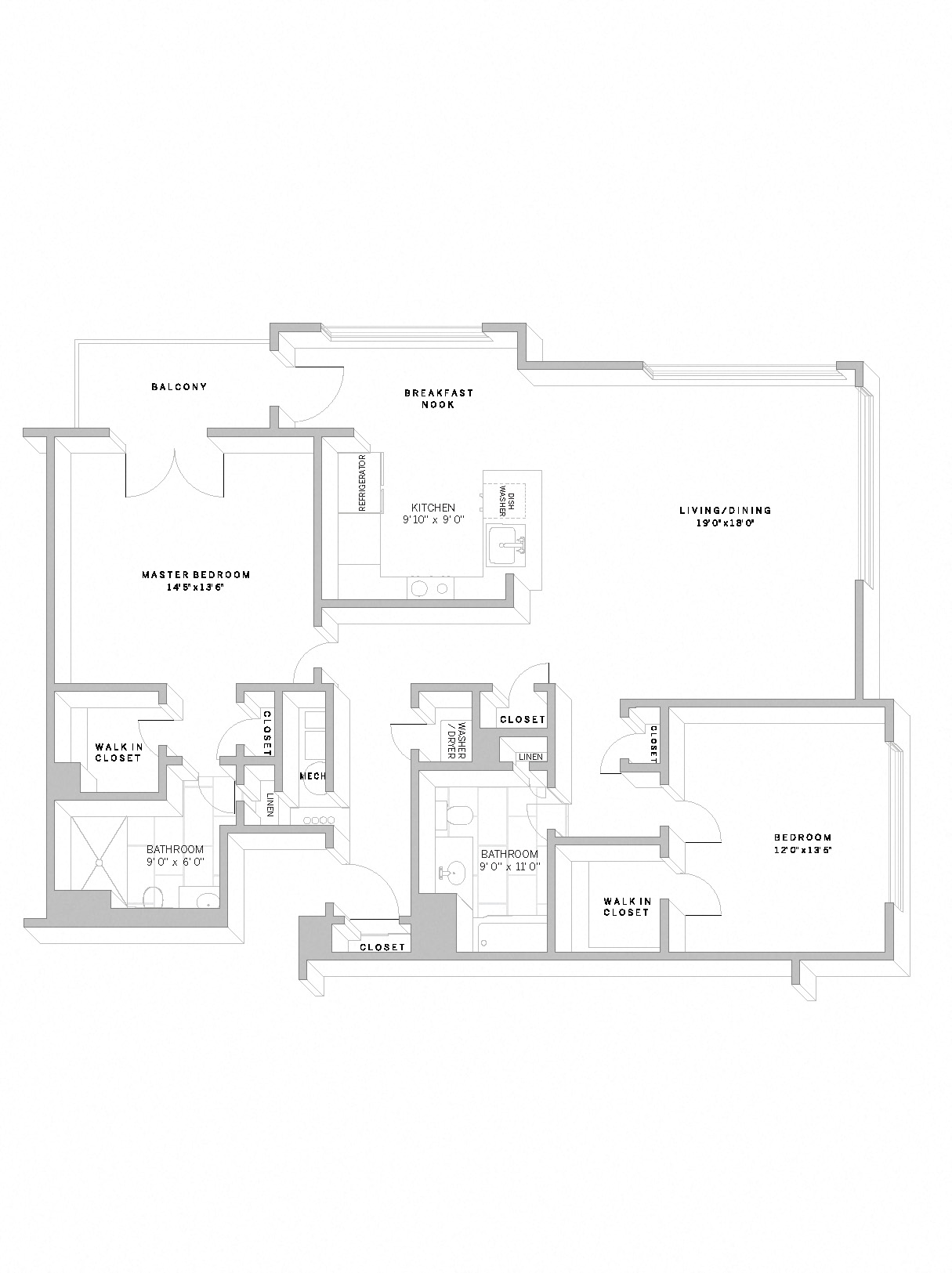 Floor plan for 2 beds, 2 baths, 1488 sqft